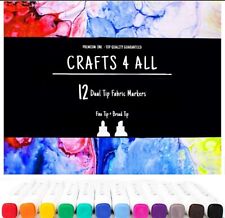 Crafts 4 All Fabric Markers Pens Permanent 12 Pack Dual Tip Minimal Bleed