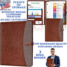 Office Leather Portfolio Handmade 3-ring Binder A4letter Size Pockets Slots New