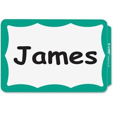 50 - Name Badges - Peel Stick - Green Border - Tags Labels Sticker Adhesive Id