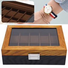 10-slot Watch Box Wooden Organizer Top Glass Jewelry Storage Display Caselock