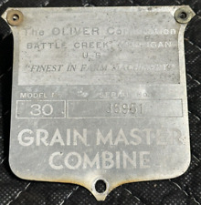 Oliver Grain Master Combine Model 30 Id Serial Tag Vintage