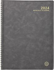 Monthly Planner Jan-dec 2024 Leather Cover 12 Month 9 X 11 Planner Grey