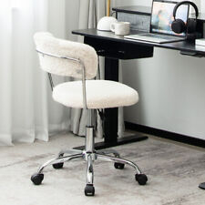 Computer Desk Chair Adjustable Sherpa Office Chair Swivel Vanity Chair-white