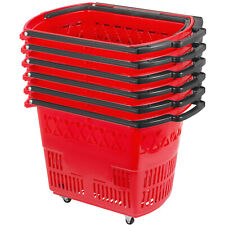 Vevor Shopping Basket With Handle On Castors- Red Pack Of 6