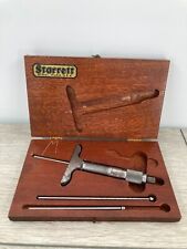 Starrett 440 A Micrometer Depth Gage Wooden Box 3 Rods Vintage Measurement Tool