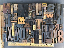 Large Antique Letterpress Printer Wood Type Mix 89 Piece Full Alphabet Numbers