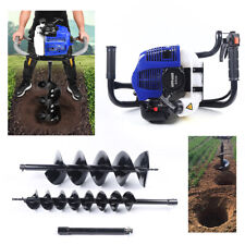 52cc Gas Powered Earth Auger Post Hole Digger Borer Fence Ground 2 Drill Bits