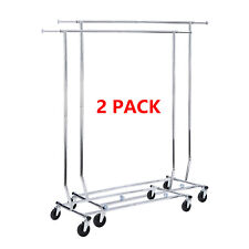 2pcs Rolling Garment Rack Heavy Duty Collapsible Clothing Clothes Rack Wwheels
