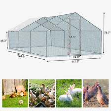 Large Metal Chicken Coop Walk-in Chicken Run 10x20x6.6 Ft Peaked Roof Wcover