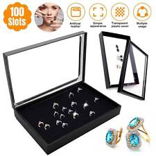 100 Slots Jewelry Ring Display Stand Organizer Tray Holder Earring Storage Box
