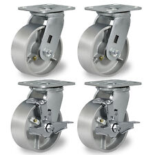 5x 2 Heavy Duty Casters Semi Steel Cast Iron Wheels Capacity Up To 1000-4000lb