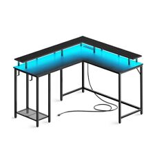 L Shaped Gaming Desk Wpower Outlets Led Lights Office Desk Wmonitor Stand