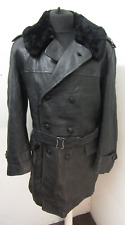 Vintage 50s Leather Army Police Officers Trench Coat Jacket Size M