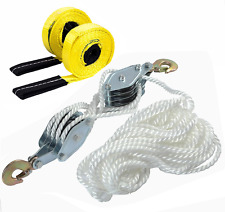 4000lb 65 Feet Rope Hoist Pulley 2 Ton Wheel Block And Tackle System 71 Ratio