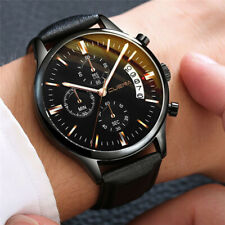 Fashion Sport Mens Stainless Steel Case Leather Band Quartz Analog Wrist Watch