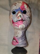 Female Styrofoam Mannequin Head Stand 12in Altered Decoupaged For Display