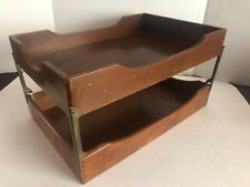 Vintage Wood Dovetail Stacking Desk Letter Paper Tray Bin