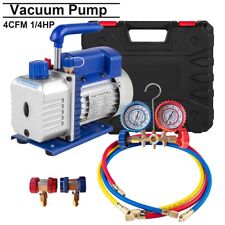 4cfm 14hp Rotary Vane Vacuum Pump Manifold Gauge Tester Charging Hose Tool Set