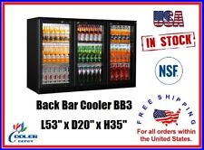 Commercial Back Bar Cooler Refrigerator 3 Door Glass Display L53 X D20 X H35 Nsf
