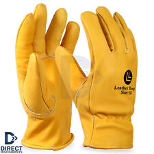 Genuine Leather Work Gloves Safety Gardening Mechanic Builder Heavy Duty