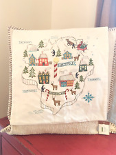 Pottery Barn North Pole Map Embroidered Pillow Cover Nwt