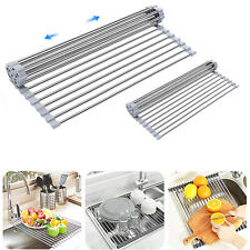 Telescopic Over The Sink Dish Drying Rack Roll Up Stainless Steel Dish Drainer