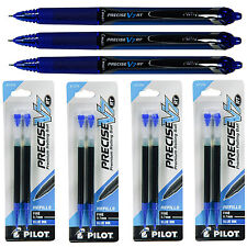 Pilot Precise V7 Rt 3 Pens With 4 Packs Of Refills Blue Ink 0.7mm Fine Point
