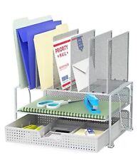 Simplehouseware Mesh Desk Organizer With Sliding Drawer Double Tray And Silver