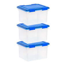 Set Of 3 32 Quart Gasket Box Clear Plastic Legal File Storage Box With Blue Lid