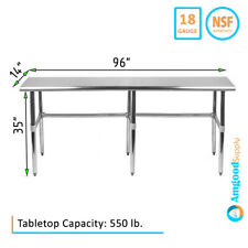 14 X 96 Stainless Steel Open Base Table Nsf Prep Metal Work Table