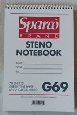 Sparco Brand Steno Notebook G69 6 X 9 Green Tint Gregg Ruled Office Notepad