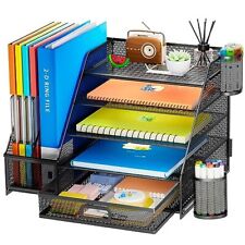 Desk Organizer With File Holder 5-tier Paper Letter Tray Organizer With Draw...