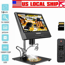 10 Inch Lcd Digital Microscope 1080p 50x-1600x Coin Endoscope 32gb Metal Stand