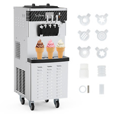 Commercial Ice Cream Machine 22-30lh 2450w 3-flavor Countertop Soft Serve Maker