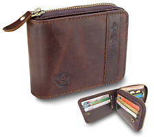 Wallet For Men Leather Zipper Bifold Wallet Rfid Blocking Credit Card Holder Box