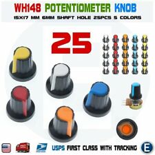 25pcs 6mm Wh148 Potentiometer Shaft Control Rotary Knob Cap 15mm X 17mm 5 Colors