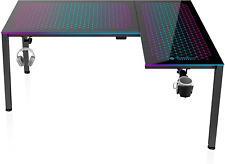 Music Sensing Rgb Led Lights Glass Gaming Desk 60 Inch L Shaped Reversible Top