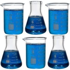 Laboratory Shot Glass Set 6 Pieces 50ml Beakers And 50ml Flasks Boro Glass
