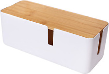 Small Cable Management Box With Bamboo Lid For Extension Cord Power Stripe Surge