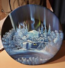 12vintage Gold Mining Pan Hand Painted Artist Signed Cabin Snow Northern Lights