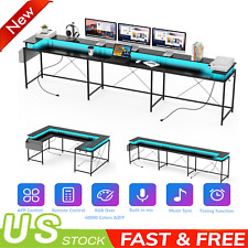  Premium U Shaped Desk With Power Outlets Led Lights Drawers For Home