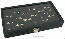 Glass Top Lid 72 Ring Black Showcase Jewelry Display Storage Organizer Box Case