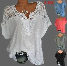 Womens T-shirt Ladies Batwing Short Sleeve Lace Hollow Baggy Casual Tops Blouse