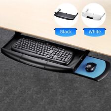 Steel Pull Out Keyboard Drawer Tray Under Desk W Hidden Mouse Holder Slide Rail