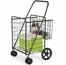 Folding Shopping Cart Jumbo Iron Basket Grocery Laundry Travel W Swivel Wheels