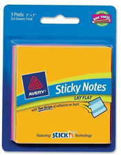 Avery Lay Flat Sticky Notes 3 X 3 2 Strips Assorted Neon Colors 3-pads 135 Pk