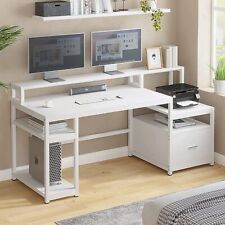 White Home Office Desk With Drawer Computer Table Study Writing Desk Workstation