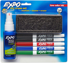 Expo Low Odor Dry Erase Marker Set With White Board Eraser And Cleaner Fine Tip