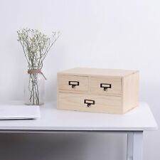 Small Rustic Natural Wood Office Storage Cabinet Jewelry Organizer W 3 Drawers