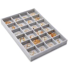 Velvet Jewelry Tray Stackable 24 Grid Organizer Gray 14x10 In